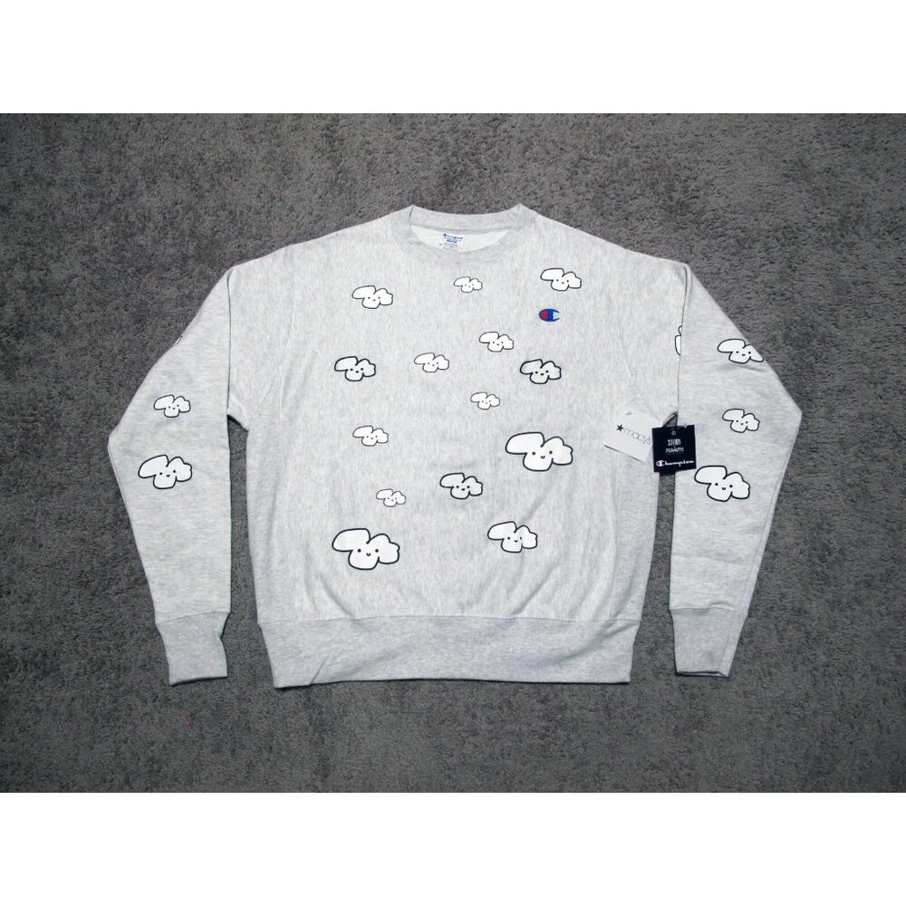 Story x Peanuts Champion Grey Crewneck Sweatshirt Men's M sam tury clouds snoopy